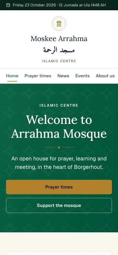 The mosque's website on a phone