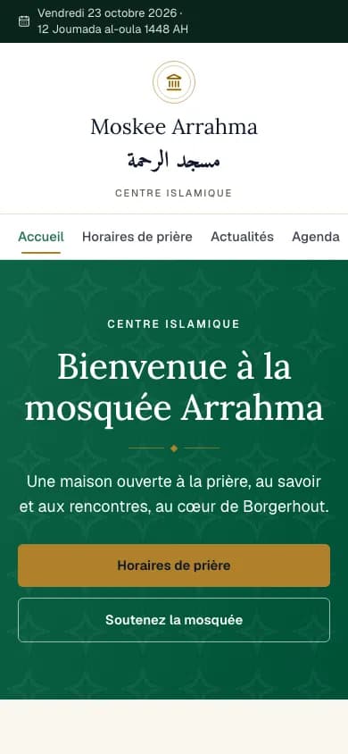 Le site web de la mosquée sur un smartphone
